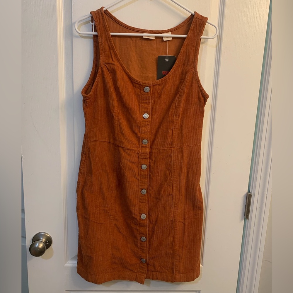 Levi’s Rust Corduroy Button Front 90s Retro Academia Fall Mini Dress NWT